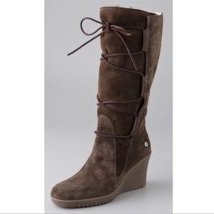 UGG Elsey Tall Espresso Suede Uggs Wedge Boots 8